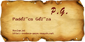 Padács Géza névjegykártya